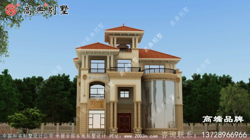 占地171平米别墅效果图外墙装饰很有特色，非常美