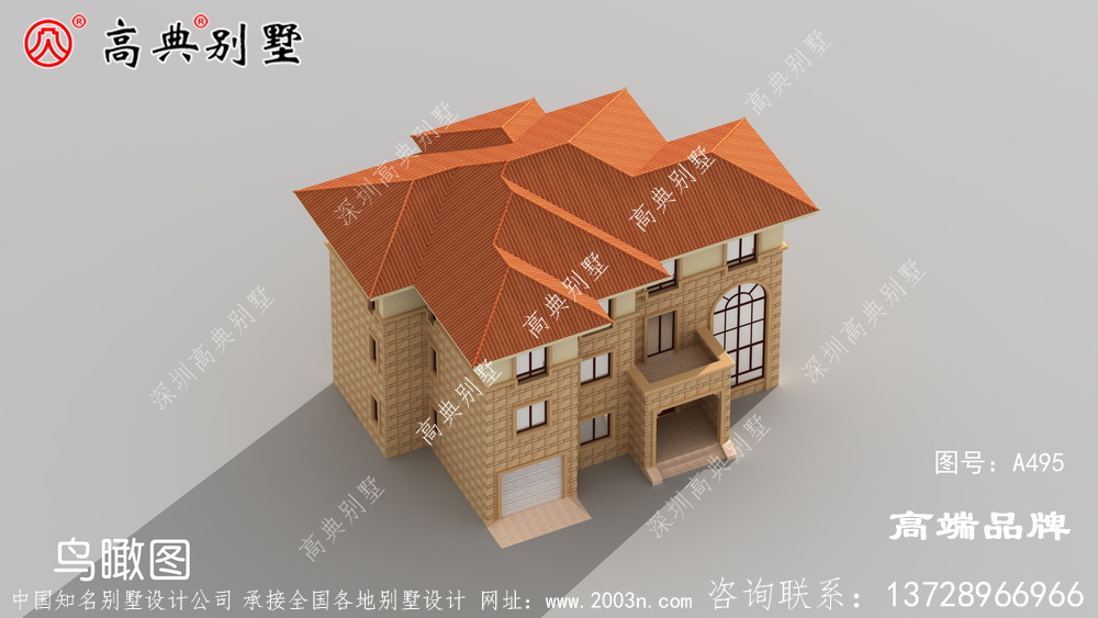 农村房屋设计图三层宽阔大门,全景开窗