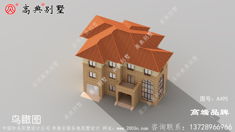 农村房屋设计图三层宽阔大门,全景开窗