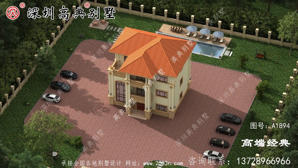 经典欧式三层别墅设计图，外形独特，造型美观，农村生活想低调都不行！