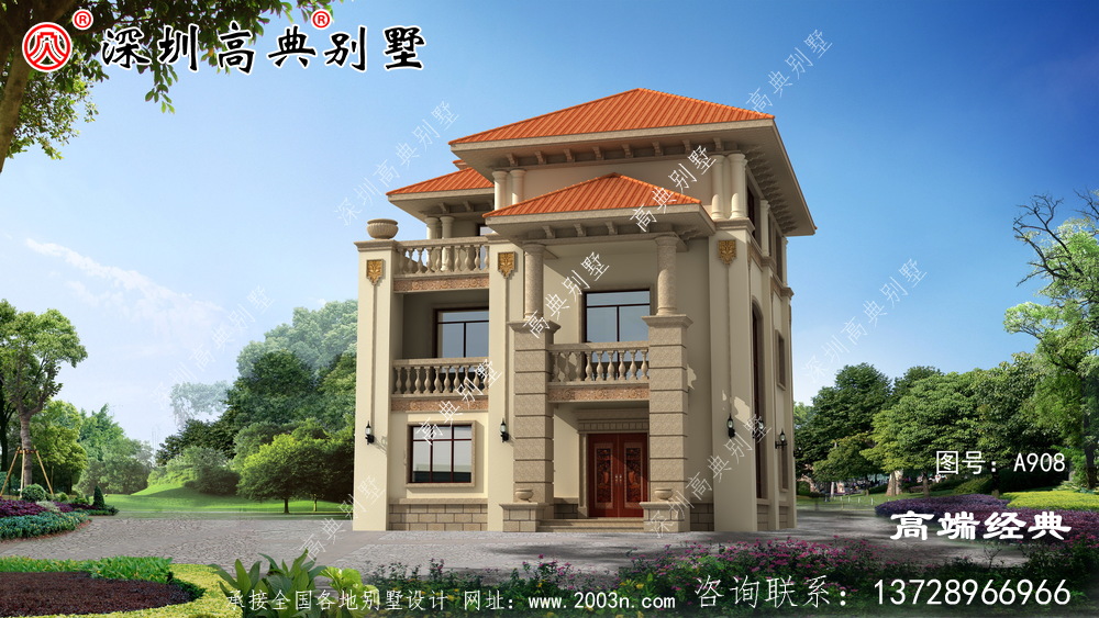 农村建造三楼小楼,外观美观,是回乡盖房子的第一选择。