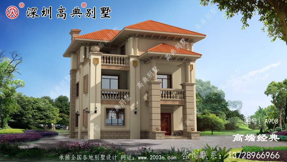 农村建造三楼小楼,外观美观,是回乡盖房子的第一选择。