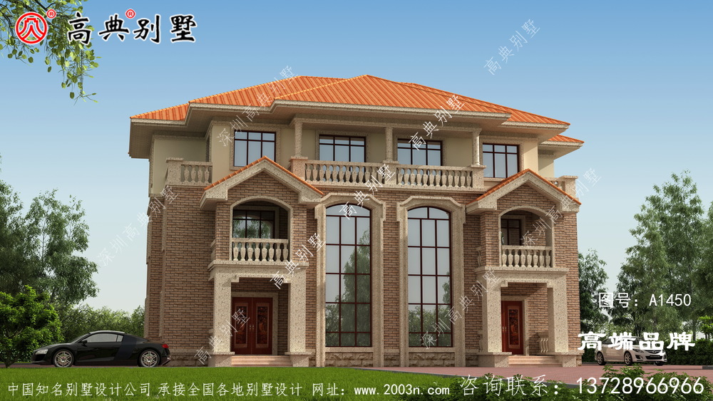 双拼三层户型,虎窗设计使整个建筑非常典雅